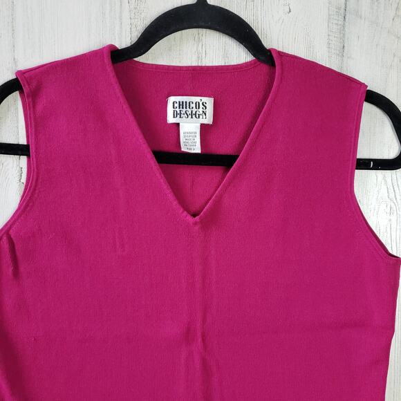 Chico's Design Fuchsia Sleeveless V-Neck Stretchy Top Women's Size 2/12/Medium - Picture 2 of 9